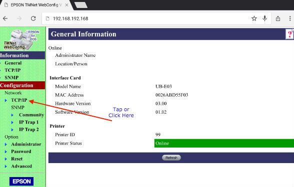 How to Change the IP Address of The Epson TM-T20 Printer